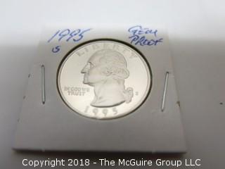 1995 S GEM PROOF U S SILVER QUARTER (NOTE: DESCRIPTION EDITED 2.11.18)