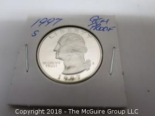 1997 S GEM PROOF U S SILVER QUARTER (NOTE: DESCRIPTION EDITED 2.11.18)