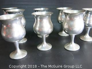 Set of 8 Pewter Stemmed Goblets 