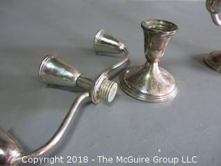 Pair of sterling weighted table candleabras