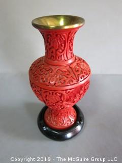   Decorative Chinese Carved Red Cinnabar Vase 