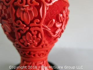   Decorative Chinese Carved Red Cinnabar Vase 