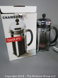 Collection including Bodum French Press coffee pot and gravy-mate crock pot