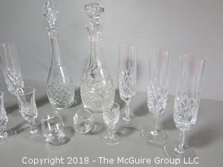 Collectioon of Cut Crysta Stems and Decanter Set