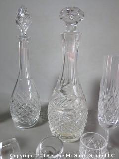 Collectioon of Cut Crysta Stems and Decanter Set