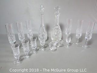 Collectioon of Cut Crysta Stems and Decanter Set