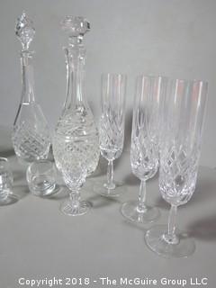 Collectioon of Cut Crysta Stems and Decanter Set