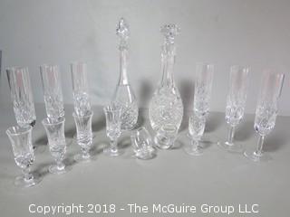 Collectioon of Cut Crysta Stems and Decanter Set