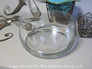 Collection including Clear Crystal Bowl and Decorative Metalworks  