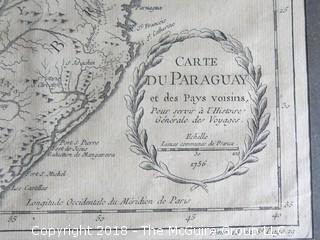 Historical map of Paraguay; circa 1796; Image Size 8 1/2 x 12 12 1/2"