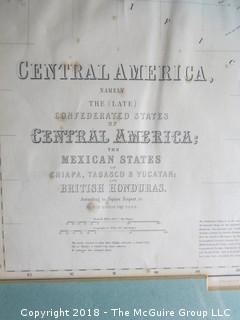 Historical map of Central America; namely the Confederated States Central America, the Mexican states of Chiapa, Tabasco, and Yucatan, and British Honduras; circa 19th c; Image Size; 15 x 20"