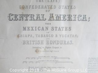 Historical map of Central America; namely the Confederated States Central America, the Mexican states of Chiapa, Tabasco, and Yucatan, and British Honduras; circa 19th c; Image Size; 15 x 20"