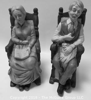 Pair of porcelain hand painted folks sitting in rockers {photos were taken in black and white by mistake)