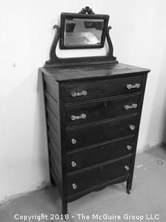 5 drawer dresser with attached mirror {photos were taken in black and white by mistake)