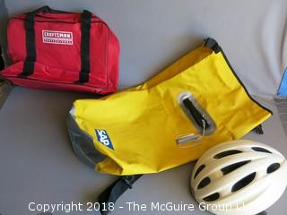 Collection including SAP diving bag, Large size bicycle helmet and Craftsman tool bag