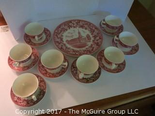 Gettysburg College plate and 8 cups.saucers