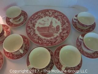 Gettysburg College plate and 8 cups.saucers