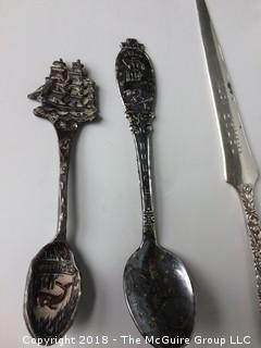 Sterling Victorian Nail File, Sterling Krik and Sone Ohio Daughters of the American Revolution Letter Opener, Silverplate Spoons