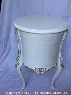 White Shabby Wood Side Table with Decorative Wood Applique