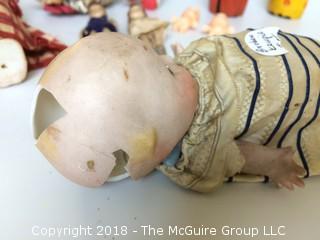 Collection of Dolls Including Broken O'Neill Kewpie for Parts, Apache Native American Dolls with Papoose, Old Doll House Dolls, Denis the Menance Knockoff and Friend