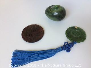 Jade Egg with Bird, Carved Jade Medallions