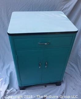 Vintage Turquoise Metal Cabinet with Enamel Top 