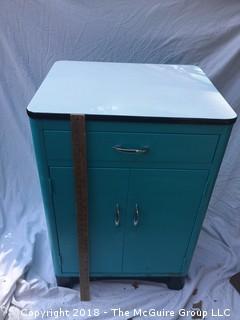 Vintage Turquoise Metal Cabinet with Enamel Top 