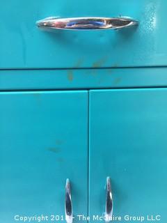 Vintage Turquoise Metal Cabinet with Enamel Top 