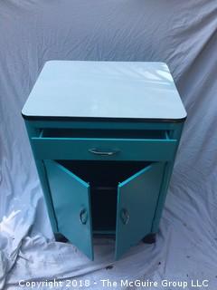 Vintage Turquoise Metal Cabinet with Enamel Top 