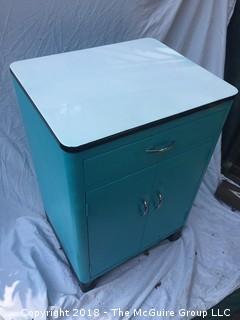 Vintage Turquoise Metal Cabinet with Enamel Top 