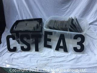 Two Bins of Plastic Movie Theatre Marquee Letters and Numbers