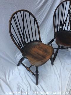 19th Century Set of 2 American Braced Bow Back Windsor Side Chairs