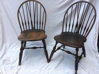 19th Century Set of 2 American Braced Bow Back Windsor Side Chairs