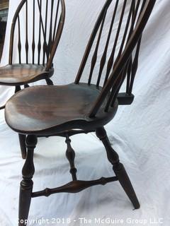 19th Century Set of 2 American Braced Bow Back Windsor Side Chairs