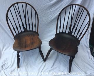 19th Century Set of 2 American Braced Bow Back Windsor Side Chairs