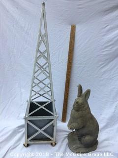 Concrete Garden Bunny Statue and Plant Pot with Trellis