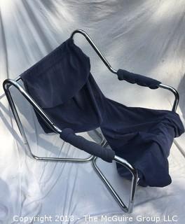 MCM Blue Chrome Tube Lounge Arm Chair Needs Stuffing Resewn