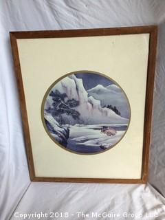 Framed Asian Print of Horse Cart in Snowy Landscape