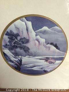 Framed Asian Print of Horse Cart in Snowy Landscape