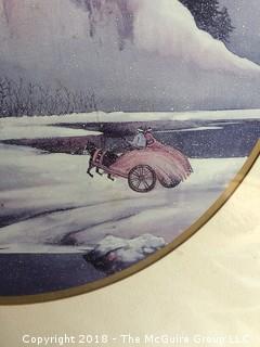 Framed Asian Print of Horse Cart in Snowy Landscape