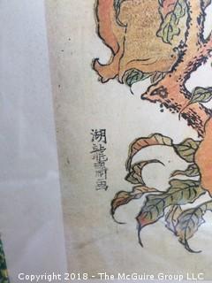 Framed Asian Print of Birds in Tree