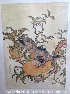 Framed Asian Print of Birds in Tree