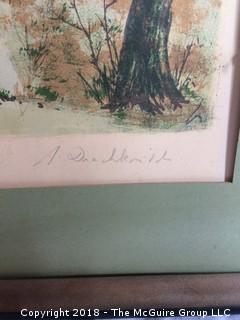 Framed Listed Artist Albert Drackovitch Lithograph of Landscape Signed