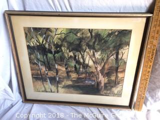 Listed Artist Sherman H. Raveson Watercolor Framed with Glass and Signed