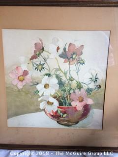 Framed Signed Watercolor Flowers Still Life