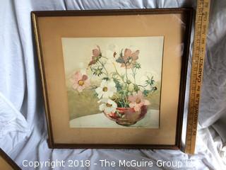 Framed Signed Watercolor Flowers Still Life