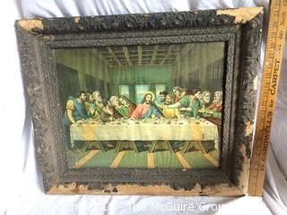 Vintage Print of Di Vinci's Last Supper in Old Frame with Glass