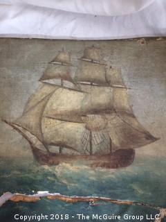 Antique Oil of Ship on Sea