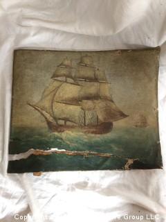 Antique Oil of Ship on Sea