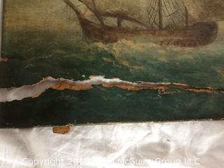 Antique Oil of Ship on Sea